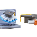 Innovative Electronic Laptop for Online Learning with Open Book Graduation Cap and Diploma