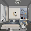 Cozy Kids Bedroom Interior Design With Bed Toys Chair Bookshelf And Window