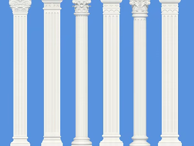 Multiple White Classical Columns With Decorative Tops On Blue Background 3d model
