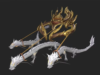 Mythical Chariot With Golden Ornate Structure Pulled By Three White Dragons 3d model