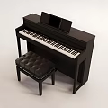 Classic Black Upright Piano With Tufted Stool And Shiny White Keyboard Design