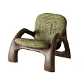 Comfortable Leisure Chair With Wooden Frame Curved Armrests And Green Striped Upholstery