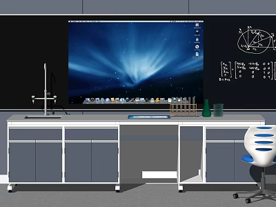 Laboratory Functional Desk With Tripod Test Tube Rack Beakers And Large Screen 3d model