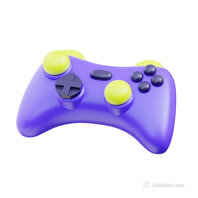 Purple Game Controller With Yellow And Black Buttons Ergonomic Design For Gaming 3d model 