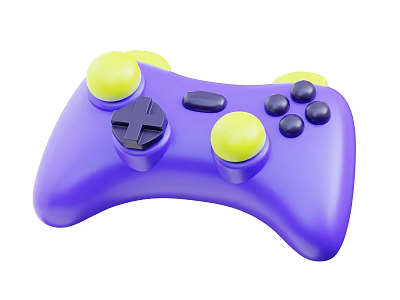 Purple Game Controller With Yellow And Black Buttons Ergonomic Design For Gaming 3d model