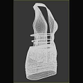 Green Halter Neck Dress with Sheer Mesh Tie Waist and Pleated Skirt Design