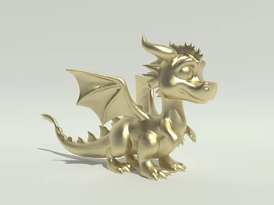 Cute Golden Dragon Sculpture With Cartoon Style Wings And Horns Design 3d model