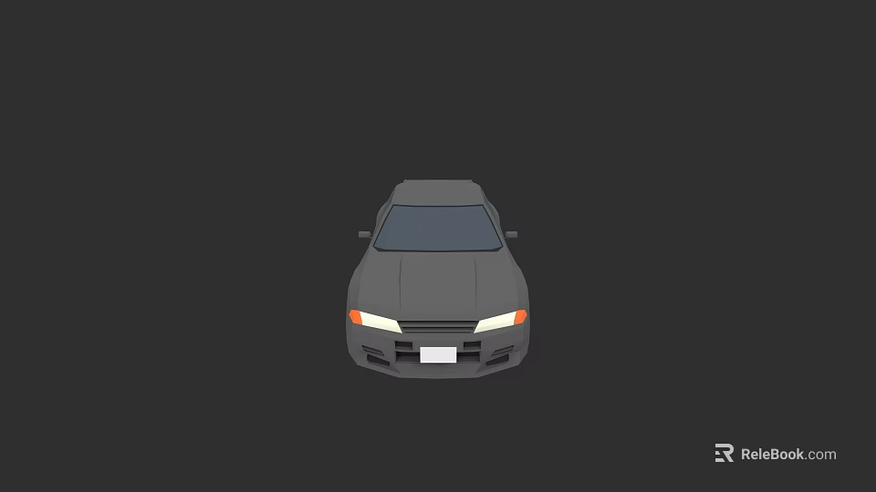 Gray Car 3D Model Front View With Headlights And License Plate 3d model