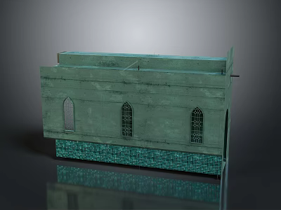 Green Building Facade Structure With Arched Windows And Blue Mosaic Base Design 3d model