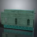Green Building Facade Structure With Arched Windows And Blue Mosaic Base Design