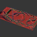 Train Track Model With Red Base And Black Curved Rails Design