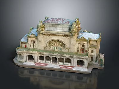 Classical Style Architectural Model With Ornate Decorations Arched Windows And Snow Covered Roof 3d model