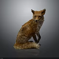 Realistic Red Fox Sculpture Sitting With Textured Fur And Reflection On Gray Background