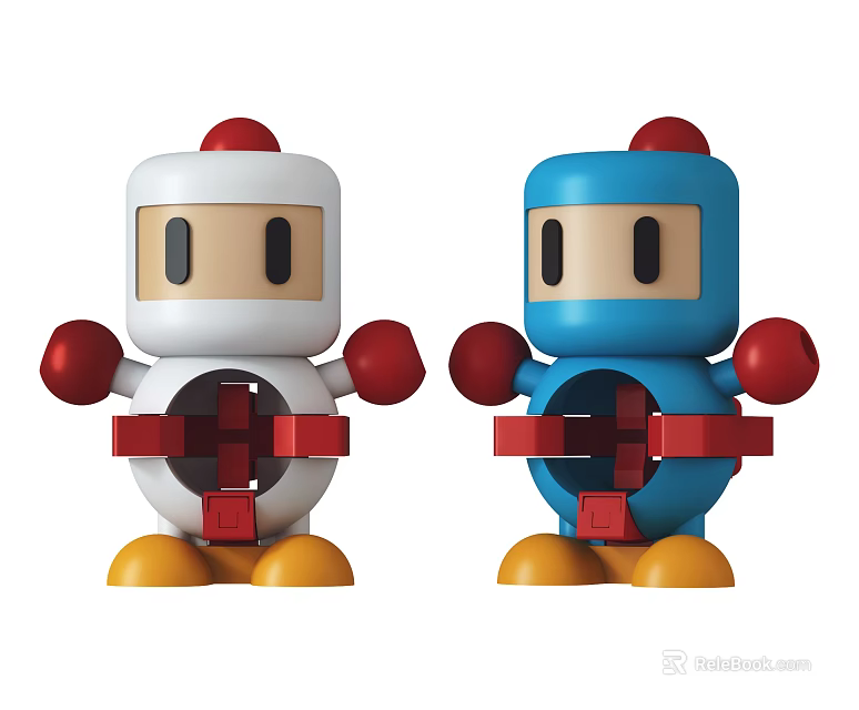White and Blue Toy Figures With Red Fists Yellow Feet And Red Cross Straps 3d model 