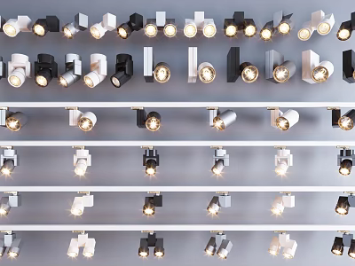 Various Styles Downlights And Spotlights Display With Different Colors And Lighting 3d model