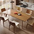 Modern Wooden Dining Room Interior With Dining Table Chairs Pendant Lights And Lattice Cabinet