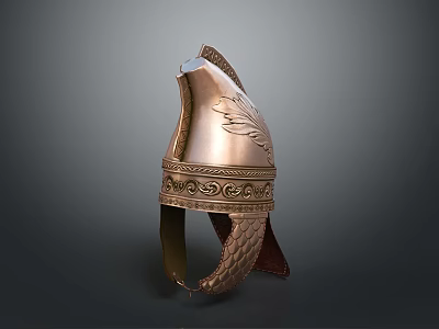 Ancient Weapon Helmet Featuring Bronze Material Ornate Carvings Feathered Crest And Decorative Rim 3d model