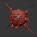 Rusty Yellow Mechanical Robot Character With Alien Creature In Sphere Device 3d model