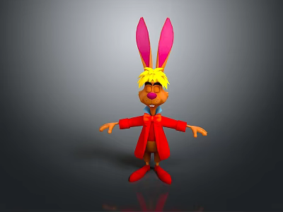 Cartoon Rabbit Character With Pink Ears Yellow Hair Glasses Red Coat Open Arms 3d model