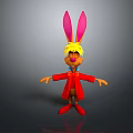 Cartoon Rabbit Character With Pink Ears Yellow Hair Glasses Red Coat Open Arms