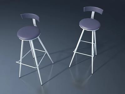 Modern Two Bar Stools with Purple Seats and White Metal Frames on Gray Background 3d model