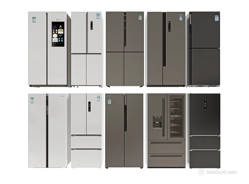 Various Styles of Refrigerators and Freezers in Silver and Black Contemporary Design 3d model 