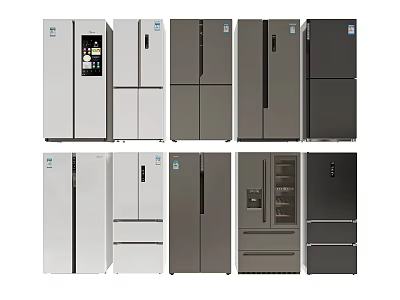 Various Styles of Refrigerators and Freezers in Silver and Black Contemporary Design 3d model