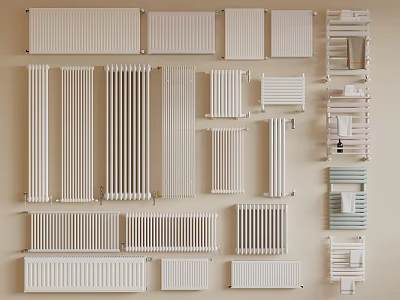 Home Daily Use Electrical Appliances Featuring Various White Wall Mounted Radiators For Efficient Heating 3d model