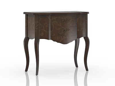 Dark Brown Entryway Side Cabinet With Carved Patterns Drawer And Curved Legs 3d model
