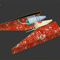 Red And White Satellite Component With Snowflake Pattern And Handprint Logo For Space Missions