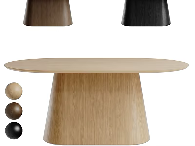 Modern Round Light Wood Dining Table With Conical Leg And Color Options 3d model