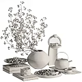 Decorative Ornament Set With Vase Dried Branches Teapot Fruit Plate And Books