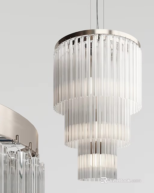 Modern Crystal Chandelier With Layered Glass Rods For Contemporary Interior Design 3d model 