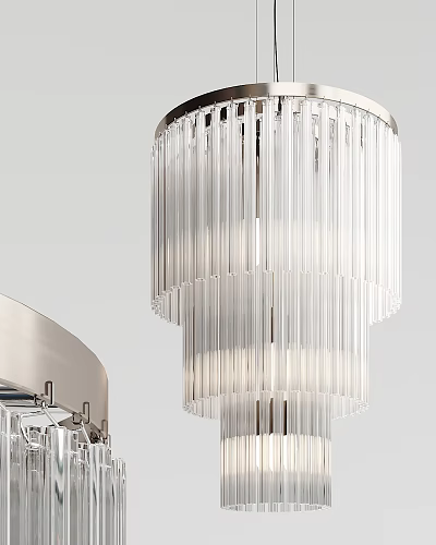 Modern Crystal Chandelier With Layered Glass Rods For Contemporary Interior Design 3d model