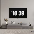 Modern TV Stand With Storage Cabinets Decorative Items Photo Frames And Potted Plants