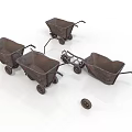 Multiple Vintage Rusted Wheelbarrows With Metal Frames And Detached Wheel