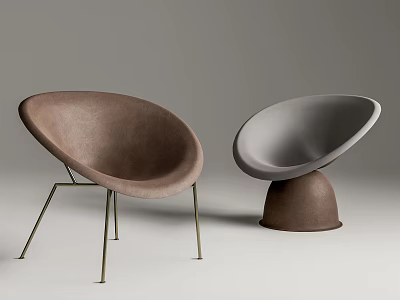 Modern Comfortable Accent Chairs Brown With Metal Legs And Gray With Round Base 3d model
