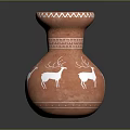Red Terracotta Vase With White Deer Patterns Zigzag Trim And Geometric Decorations