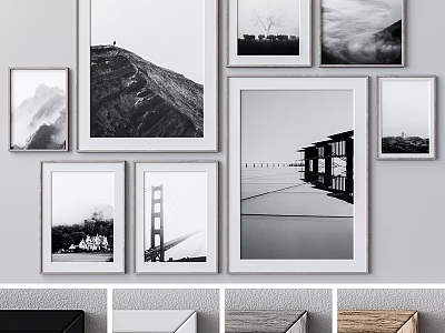 Multiple White Photo Frames With Black And White Wall Art 3d model