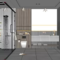 Modern Bathroom Interior Design With Glass Shower Enclosure Wooden Wall Panels And Floating Vanity