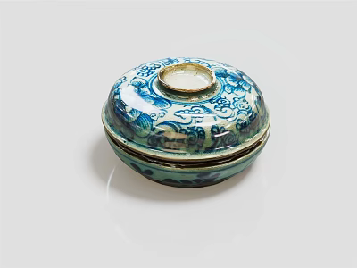 Elegant Ceramic Tableware Set in Blue and White with Lid and Intricate Cloud Patterns 3d model