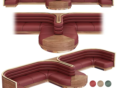 Luxury Leather Sectional Sofa In Reddish Brown With Wooden Frame And Curved Shape 3d model