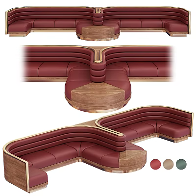 Luxury Leather Sectional Sofa In Reddish Brown With Wooden Frame And Curved Shape 3d model