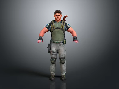 Man In Green Tactical Vest With Protective Gear And Utility Tools Standing Pose 3d model