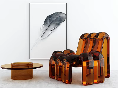 Modern Amber Acrylic Lounge Chair With Sculptural Design Side Table And Wall Art 3d model