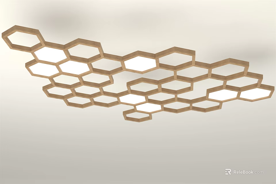 Modern Ceiling Design With Hexagonal Geometric Pattern Wooden Frames And Recessed LED Lights 3d model 