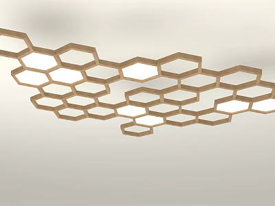Modern Ceiling Design With Hexagonal Geometric Pattern Wooden Frames And Recessed LED Lights 3d model