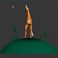 Cute Orange Fawn Standing On Green Round Platform With Curly Green Plants And Pink Butterfly