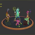 Fantasy Characters and Creatures on Circular Platform With Various Weapons and Outfits 3d model
