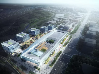 Aerial Planning Modern Urban District Layout With Buildings Roads And Green Spaces 3d model